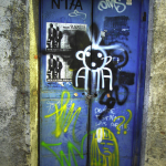 gritty blue door