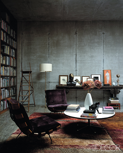 Concrete walls in the home library