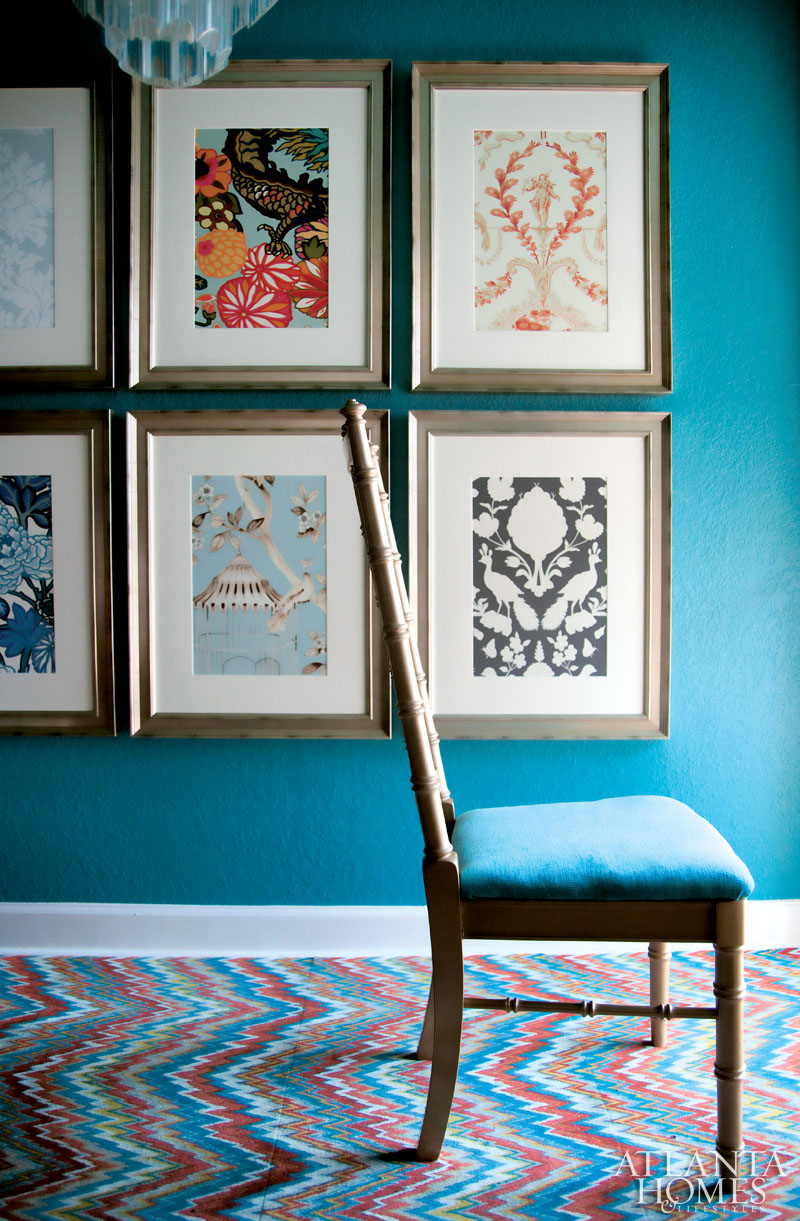 turquoise chair and wall