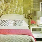 pink accent green bedroom