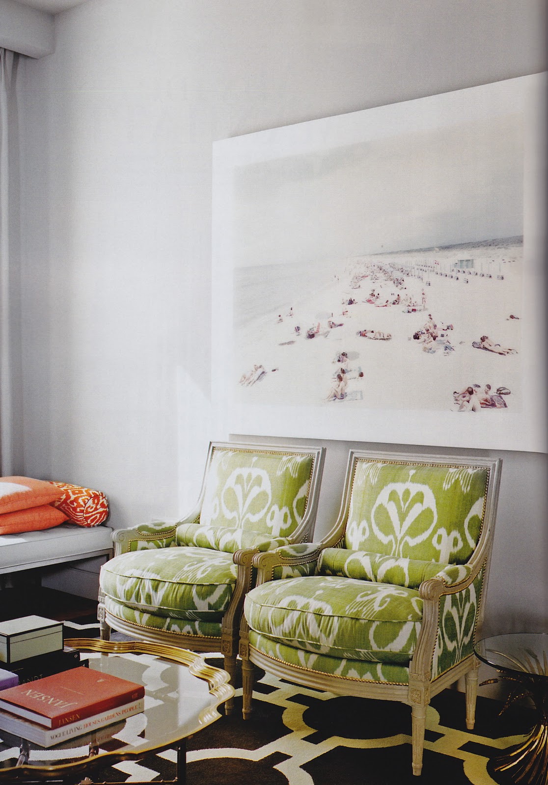 green ikat chairs