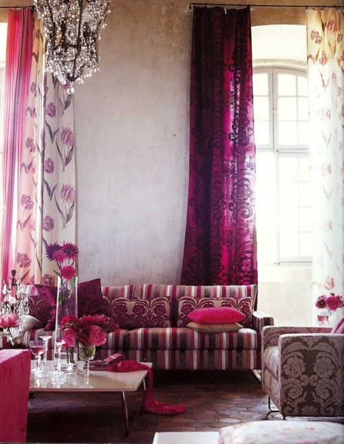 eclectic glam pink interior living room