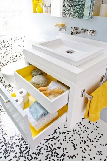 yellow and white bathroom