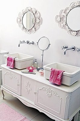 pink and white bathroom