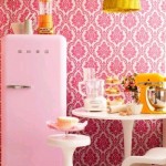 pink and yellow retro kitchen damask