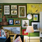 green walls packed with pictures